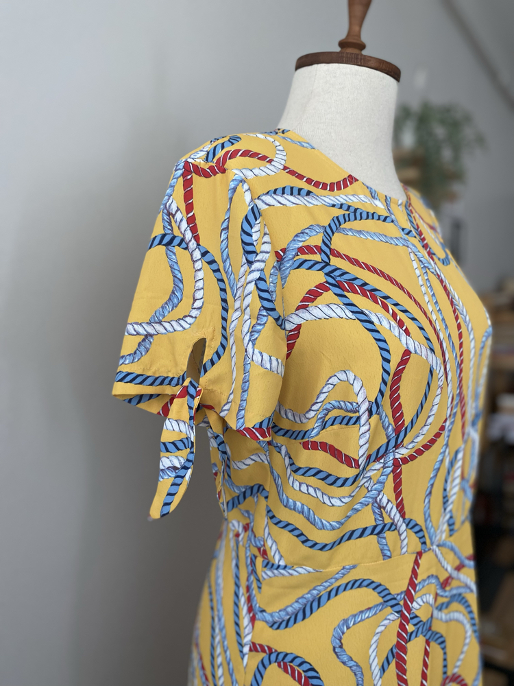 Mango Vintage Sarı Nautical Halat Desenli Elbise