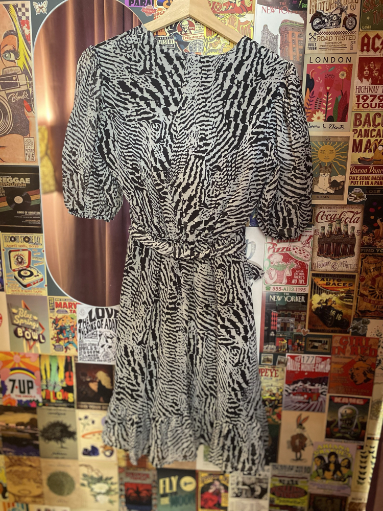 Zebra Desenli Volanlı Mini Elbise | S-M