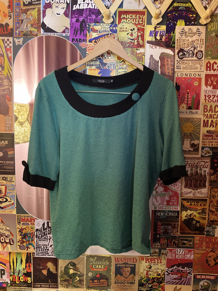 Retro Grunge Çizgili Bluz - Office Siren Y2K Top