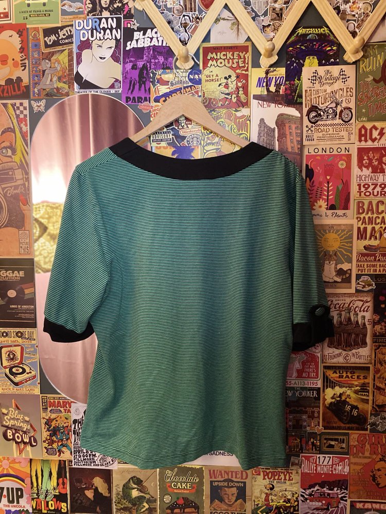 Retro Grunge Çizgili Bluz - Office Siren Y2K Top