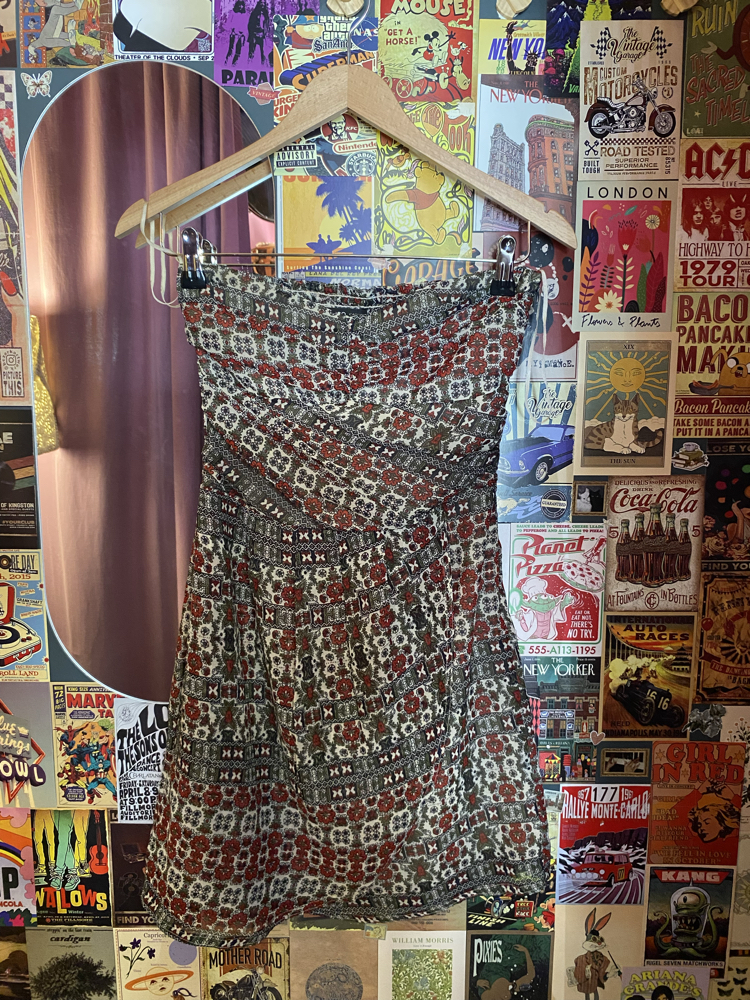 Mango Casual Boho Desenli Straplez Mini Elbise | XS-S