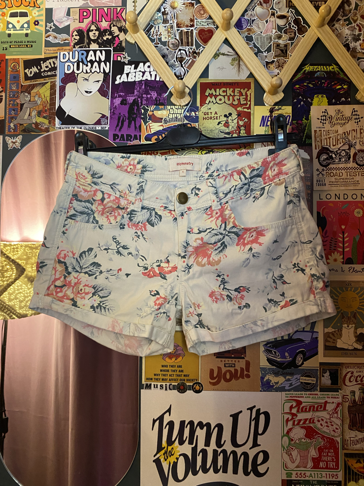 Vintage Çiçekli Duble Paça Jean Şort - Y2K Asymmetry