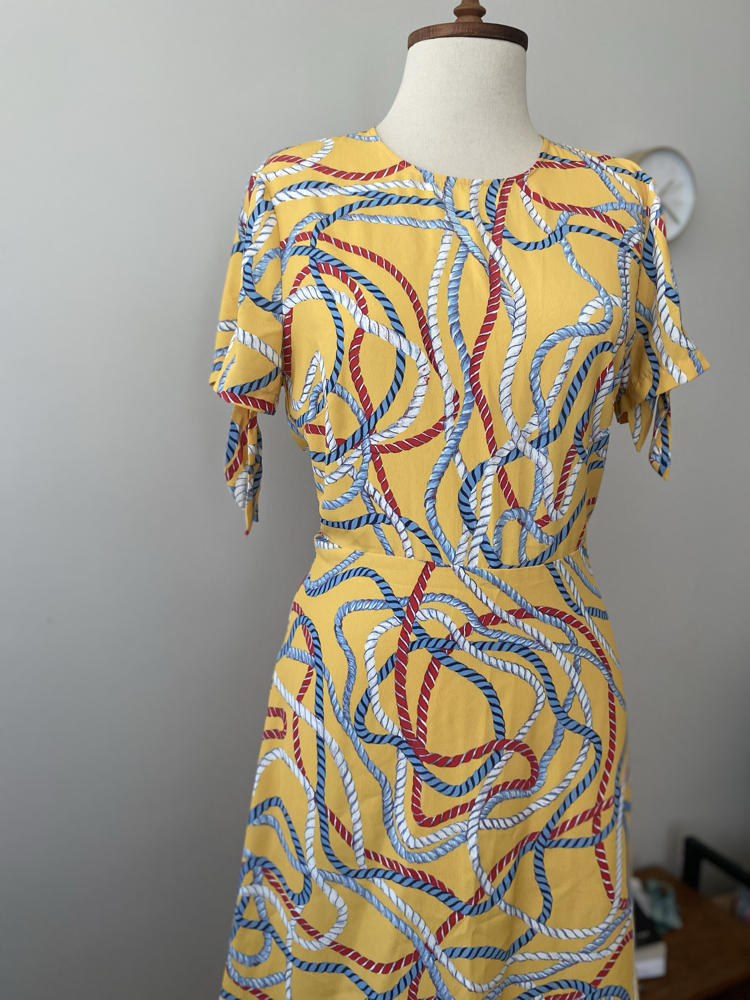 Mango Vintage Sarı Nautical Halat Desenli Elbise