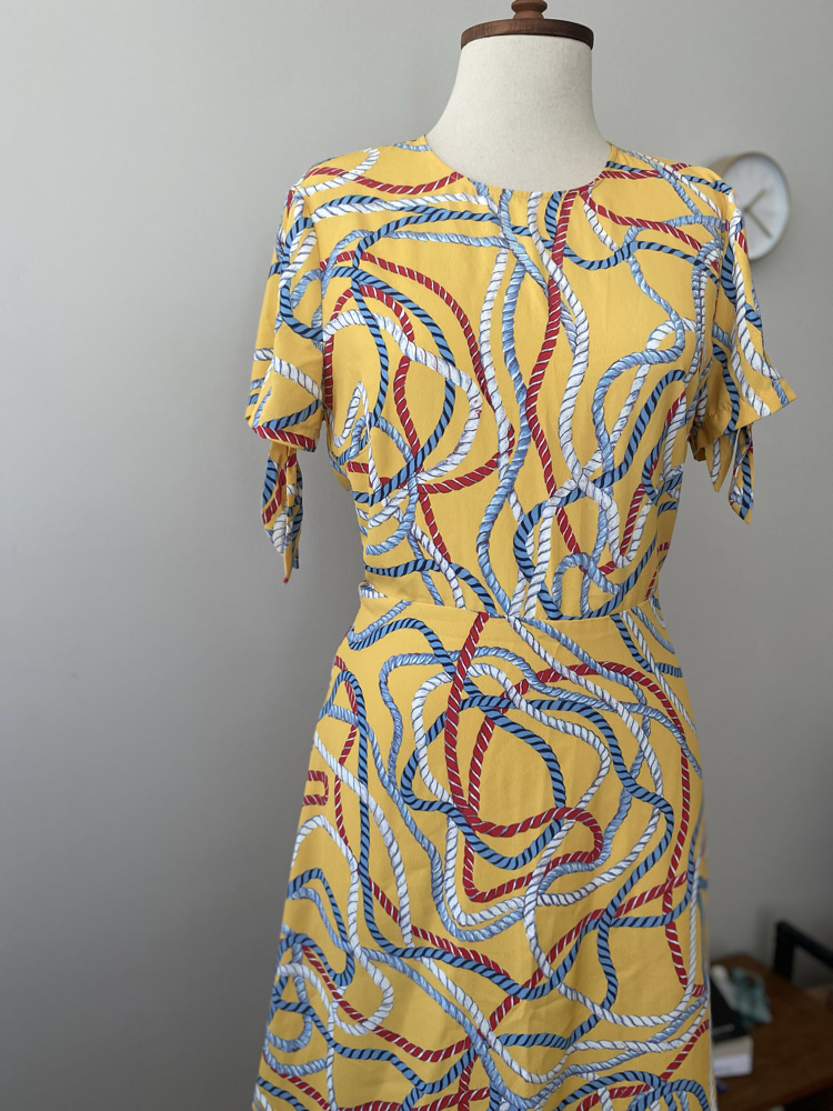 Mango Vintage Sarı Nautical Halat Desenli Elbise