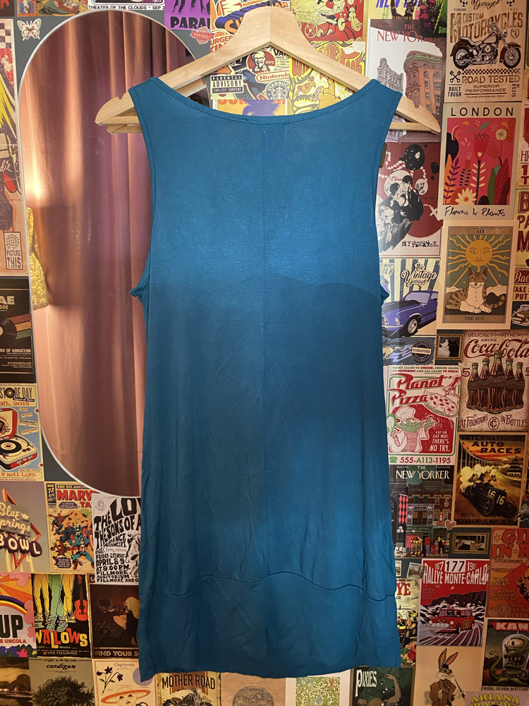 Vintage 2000s Turkuaz Drapeli Uzun Bluz/Elbise