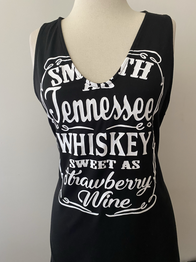 Y2K Tennessee Whiskey Baskılı Siyah Mini Elbise