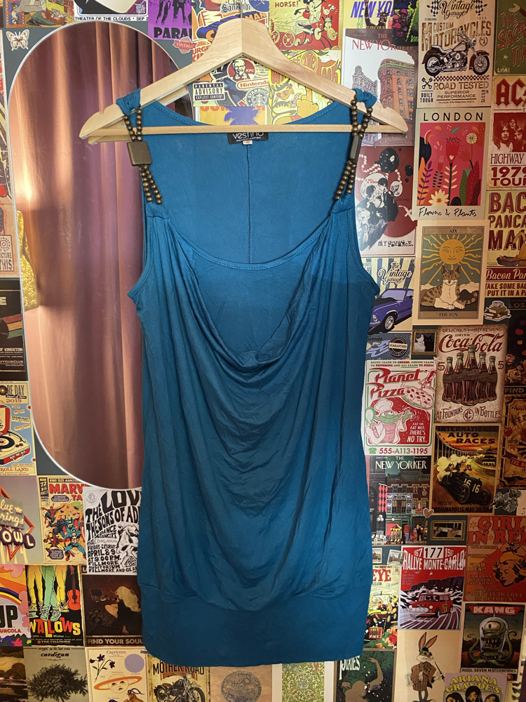 Vintage 2000s Turkuaz Drapeli Uzun Bluz/Elbise
