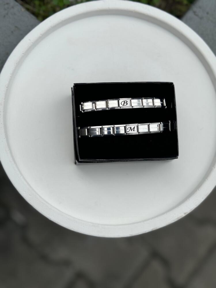 İtalyan charm harf baskılı çift bilekliği