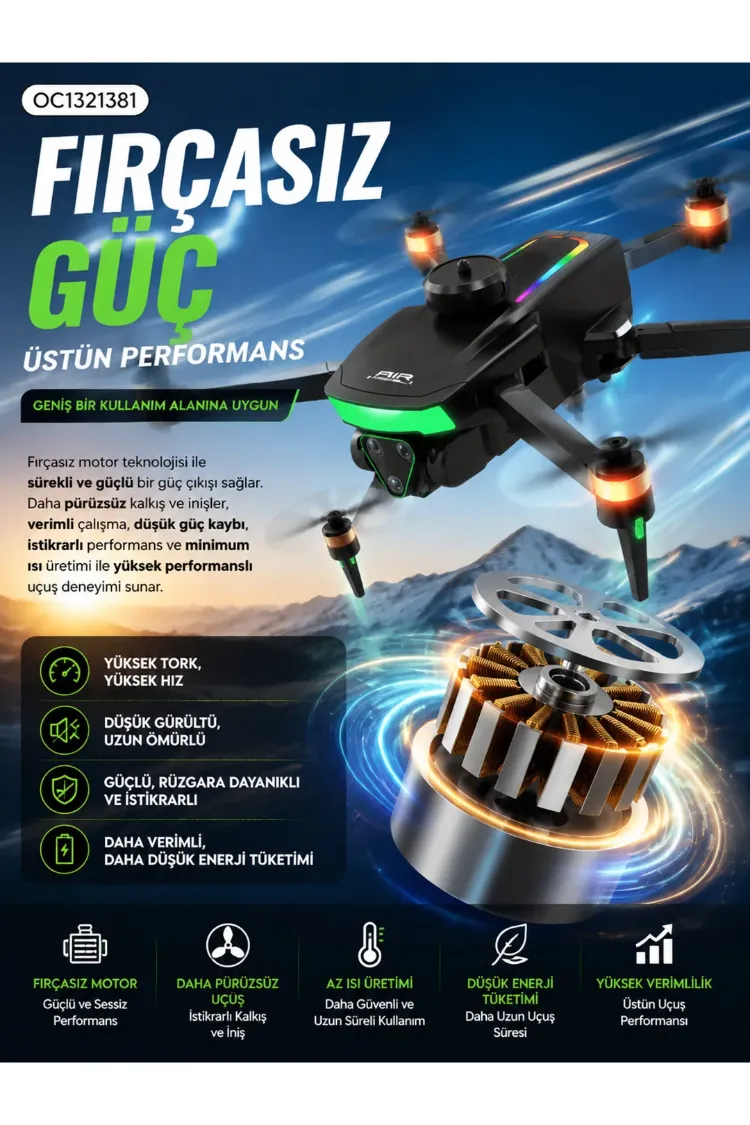 Fırçasız Motorlu Katlanabilir Drone 480P Çift Kamera, WiFi FPV, 360° Engel Algılama, 2 Batary