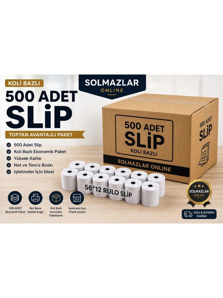 500 Adet 56X12 Rulo Slip Termal Kağıt – Koli Bazlı Pos Fiş Rulosu 