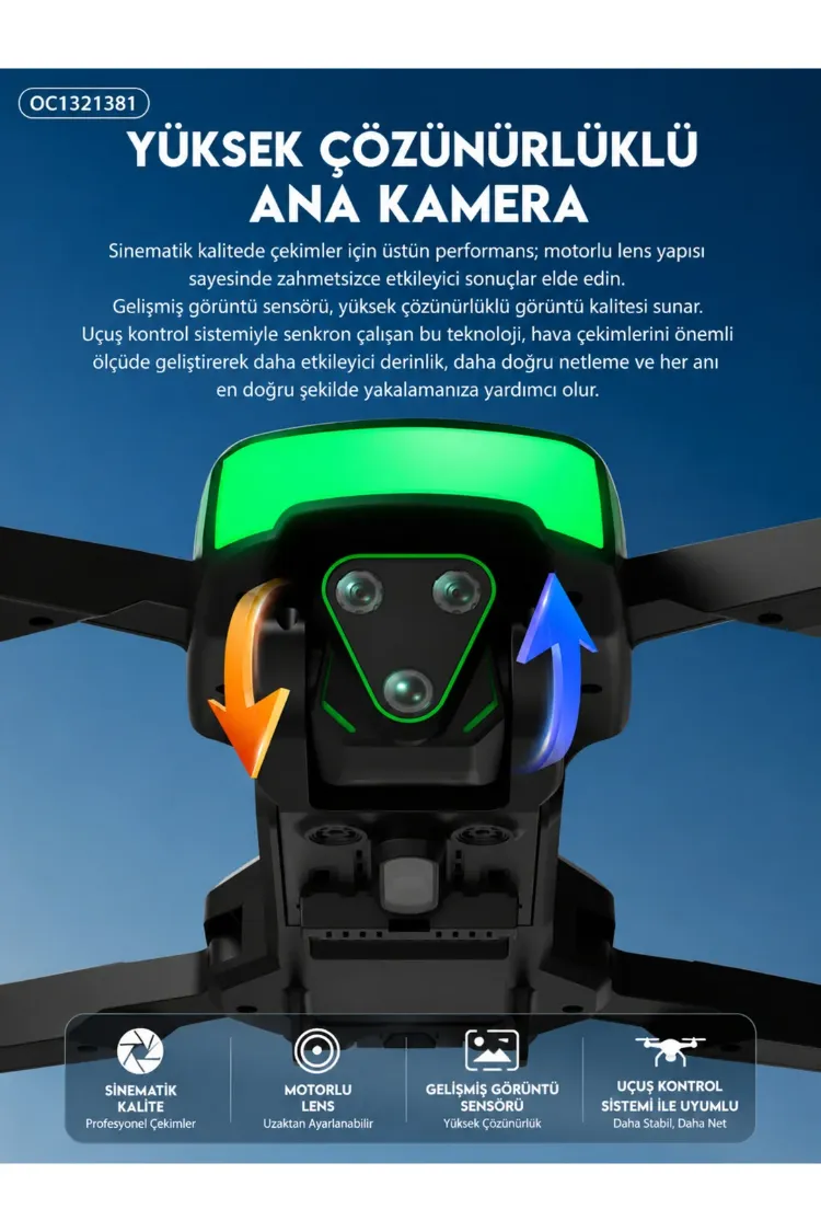 Fırçasız Motorlu Katlanabilir Drone 480P Çift Kamera, WiFi FPV, 360° Engel Algılama, 2 Batary