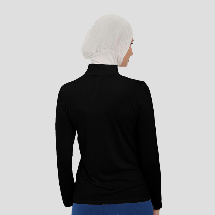 Kadın Uzun Kollu Yarım Balıkçı Yakalı Penye Likralı Body