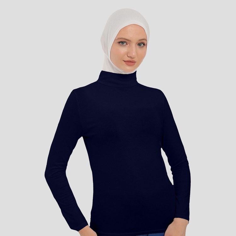 Kadın Uzun Kollu Yarım Balıkçı Yakalı Penye Likralı Body