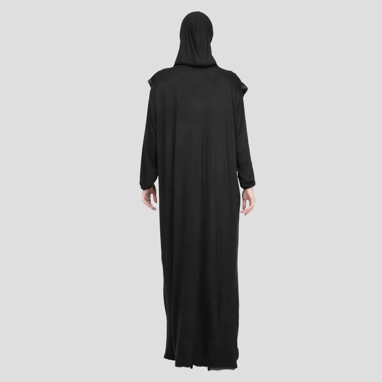 Kadın Tesettür Pamuklu Başörtülü Namaz Elbisesi Dantelli Tek Parça Penye Kumaş 