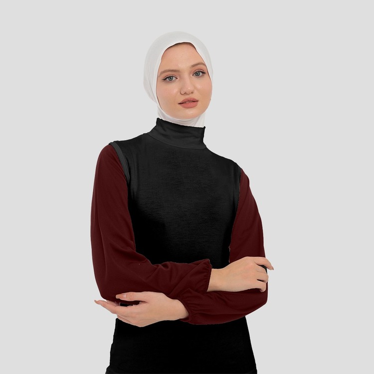 Kadın Sıfır Kollu Yarım Balıkçı Yakalı Penye Likralı Body