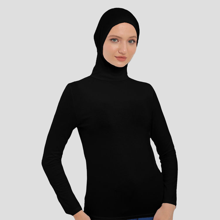 Kadın Uzun Kollu Body Boyunluklu Boneli Tam badi Boğazlı Likralı