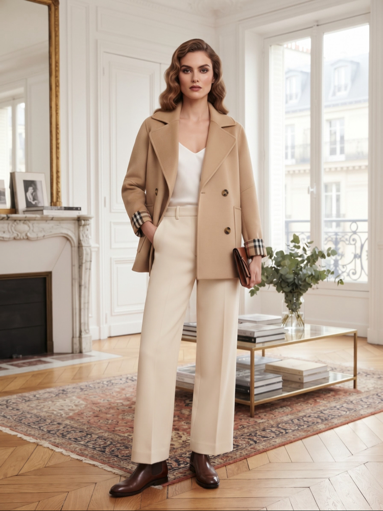 Burberry Bej Kruvaze Kısa Kaban / Ceket