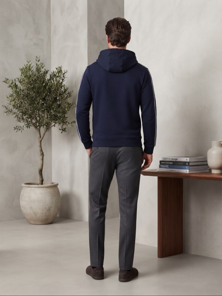 Lacoste Premium Lacivert Şerit Detaylı Kapüşonlu Sweatshirt