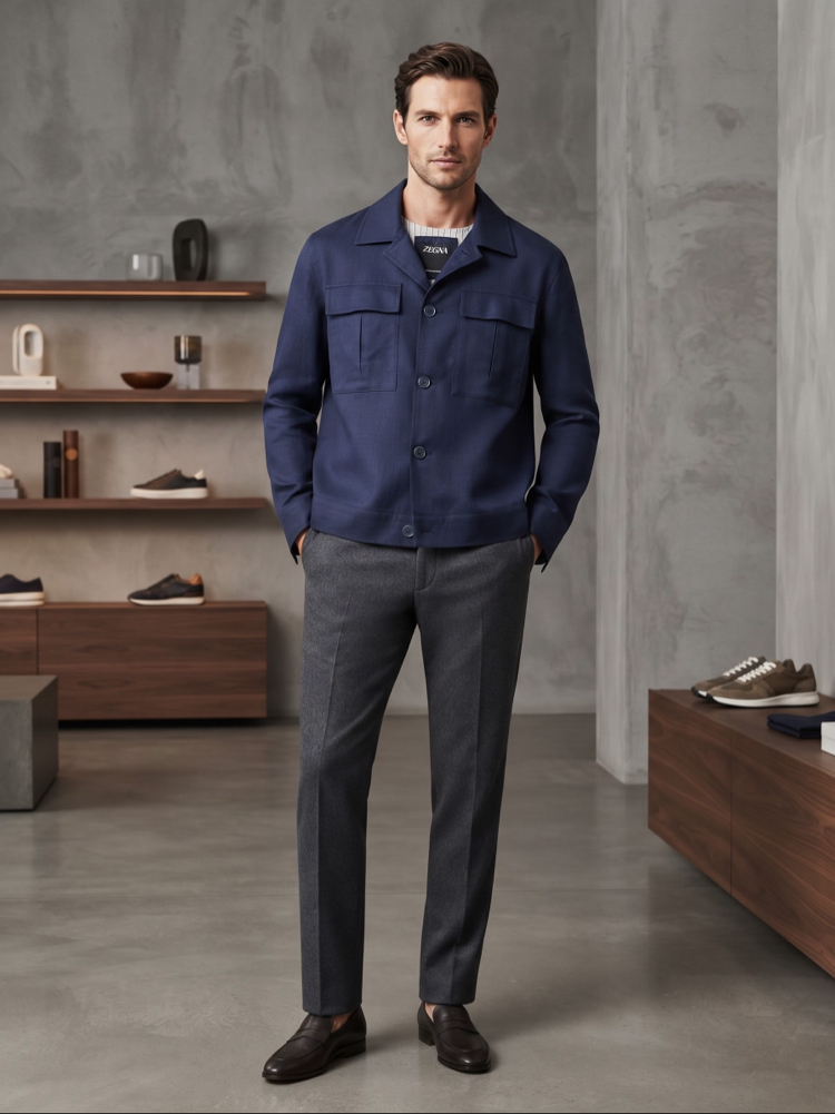 Zegna Premium Lacivert Düğmeli Ceket