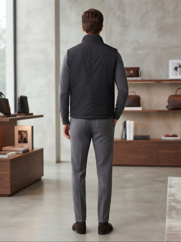 Loro Piana Premium Siyah Fermuarlı Şık Yelek