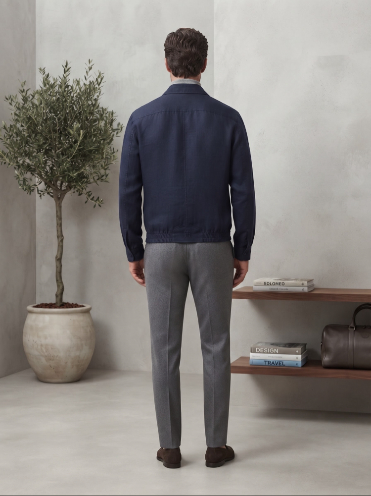 Brunello Cucinelli Premium Lacivert Keten-Yün Ceket