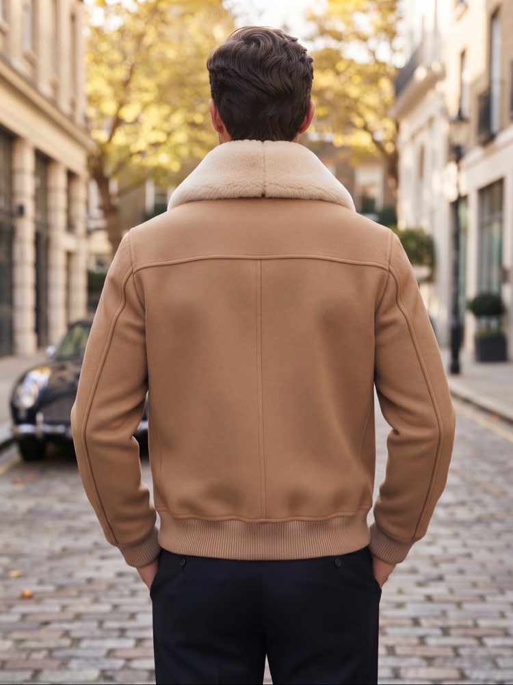 Loro Piana Taba Renk Kürklü Yaka Lüks Bomber Ceket / Mont