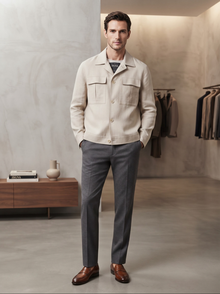 Zegna Premium Bej Düğmeli Ceket
