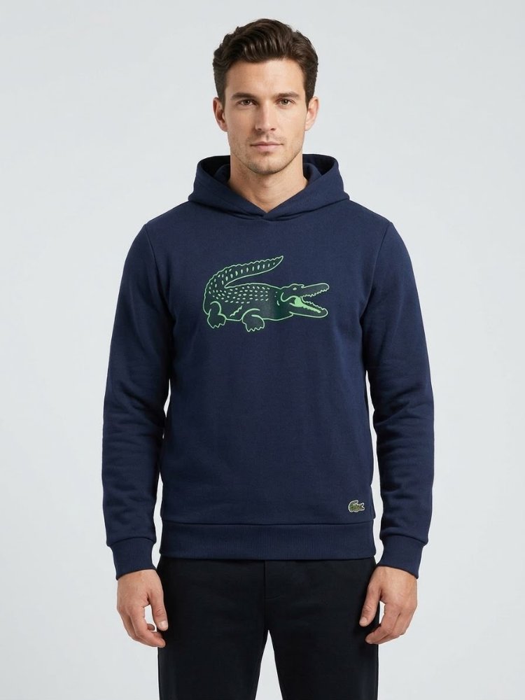 Lacoste Erkek Kapüşonlu Büyük Logo Detaylı Siyah Sweatshirt