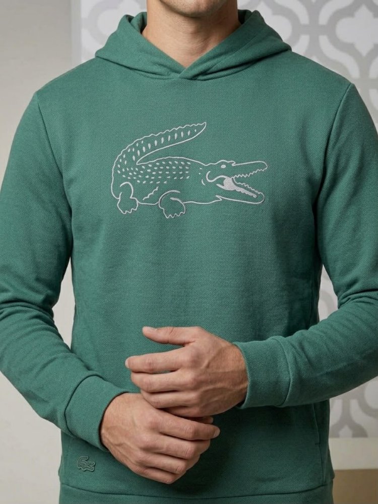 Lacoste Erkek Kapüşonlu Büyük Logo Detaylı Yeşil Sweatshirt