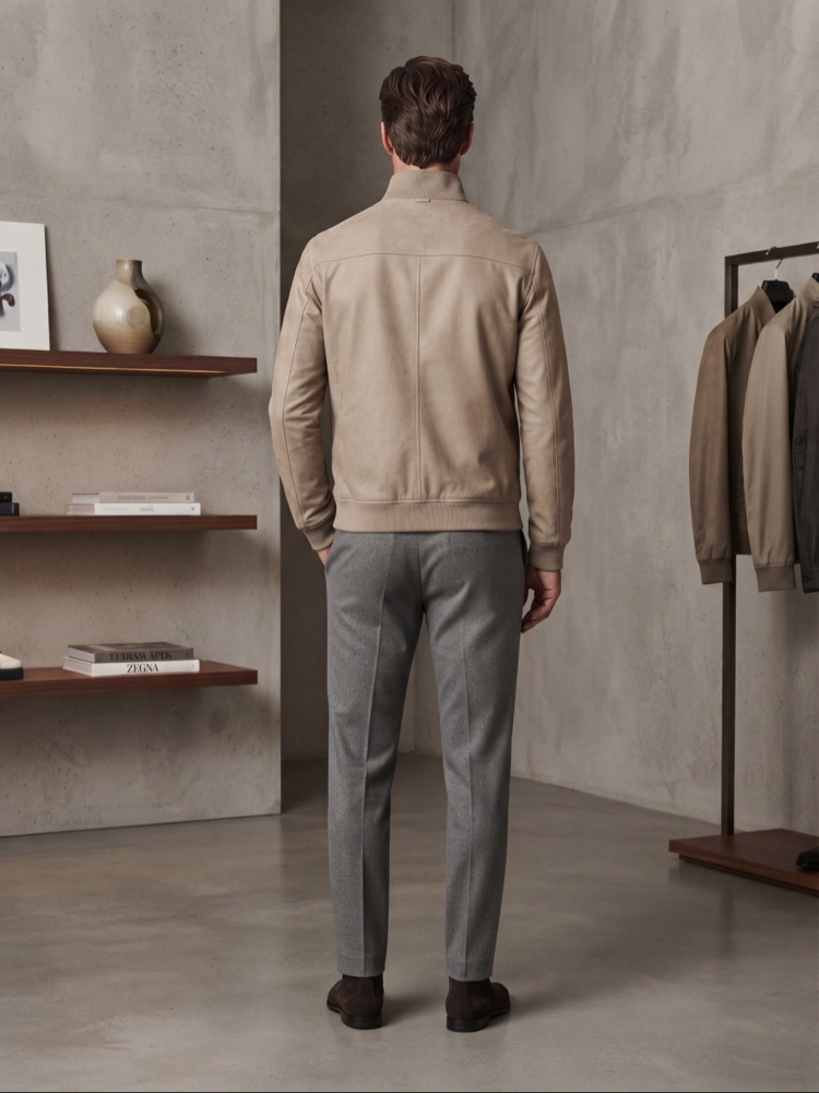 Zegna Premium Bej Yüksek Yaka Ceket