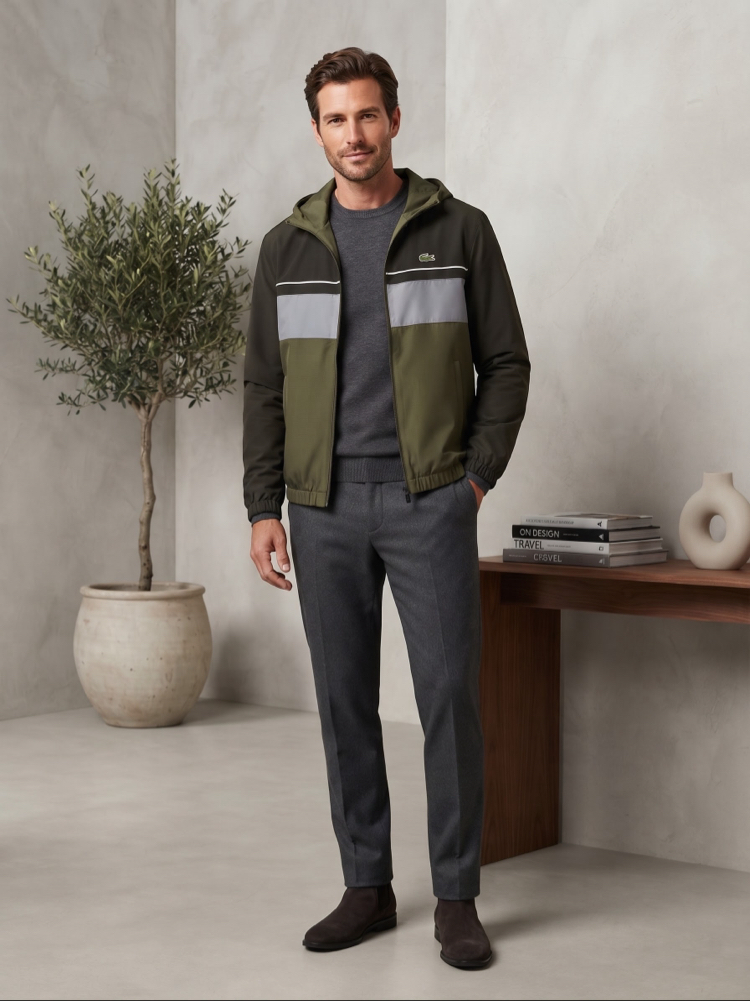 Lacoste Premium Kapüşonlu Renk Bloklu Ceket