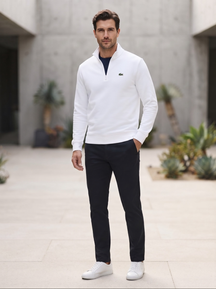 Lacoste Fermuarlı Yaka Erkek Sweatshirt - Beyaz