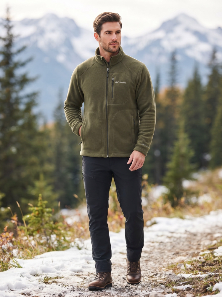Columbia Tam Fermuarlı Polar Erkek Mont - Haki / Yeşil