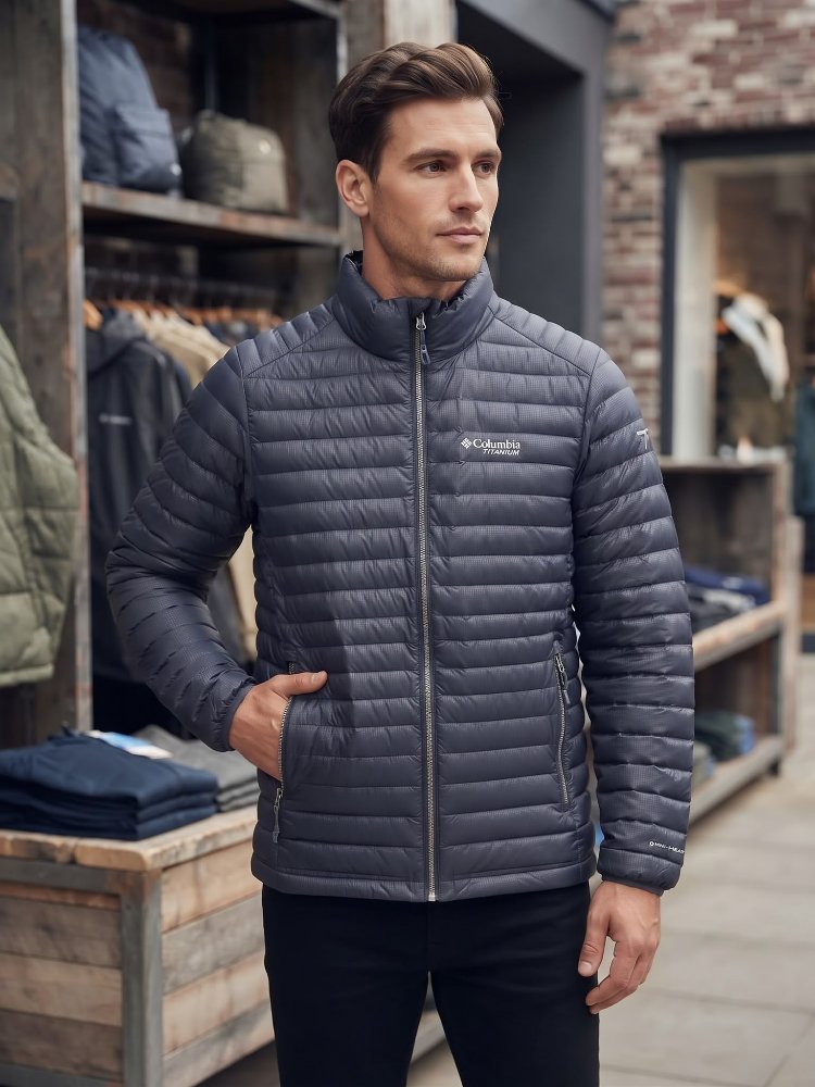 Columbia Titanium Erkek Dik Yaka İçi Termal Lacivert Şişme Mont