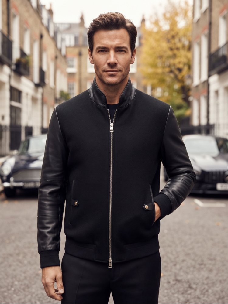 Tom Ford Siyah Deri Detaylı Bomber Ceket / Mont