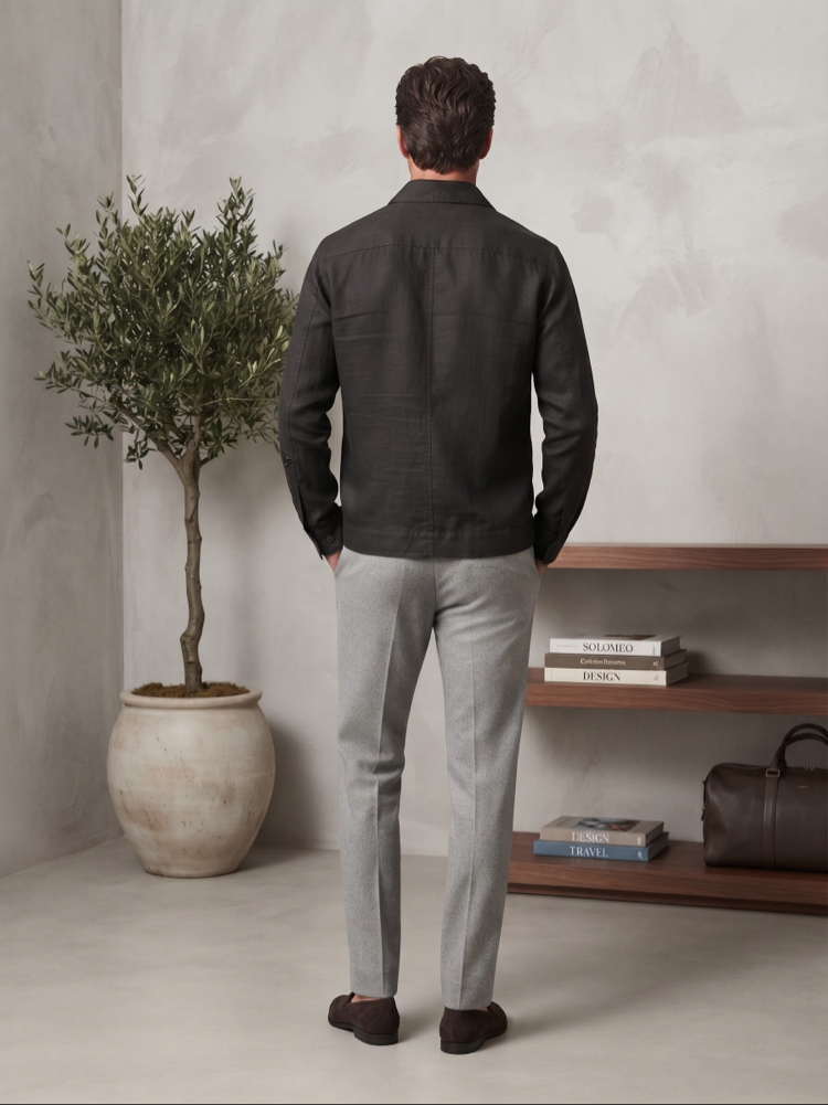 Zegna Premium Koyu Gri Cepli Düğmeli Ceket