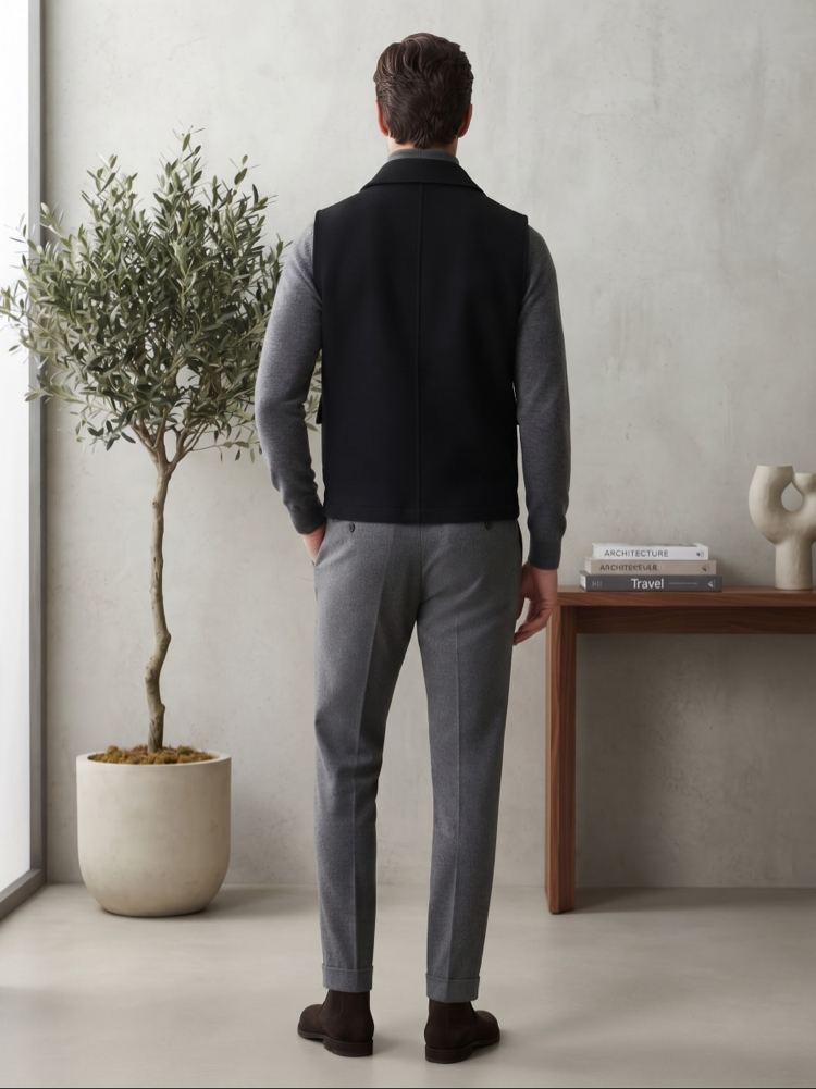 Loro Piana Premium Siyah Fermuarlı Cep Detaylı Yelek
