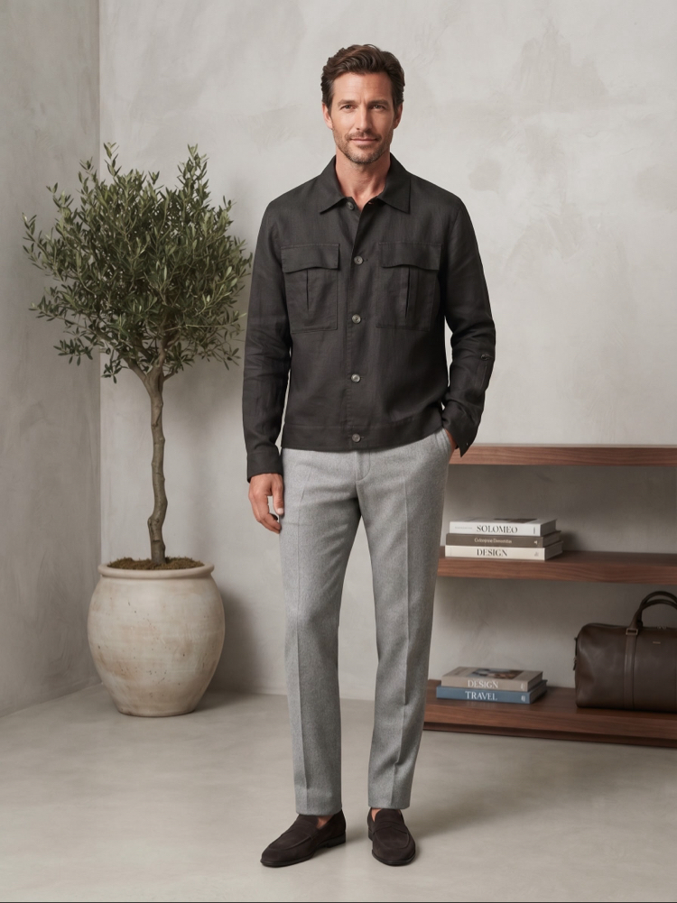 Zegna Premium Koyu Gri Cepli Düğmeli Ceket