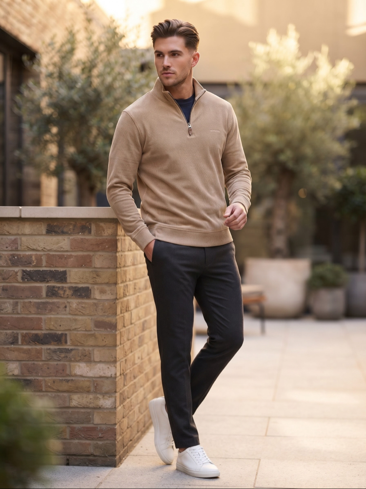 Gant Fermuarlı Yaka Erkek Sweatshirt - Bej