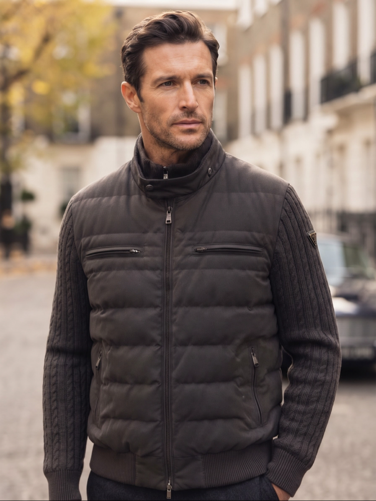 Prada Triko Kol Detaylı Lüks Puffer Bomber Mont / Ceket