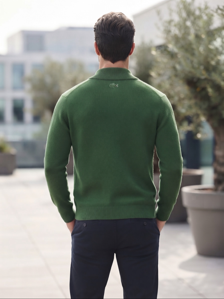 Lacoste Fermuarlı Dik Yaka Erkek Triko Sweatshirt - Yeşil