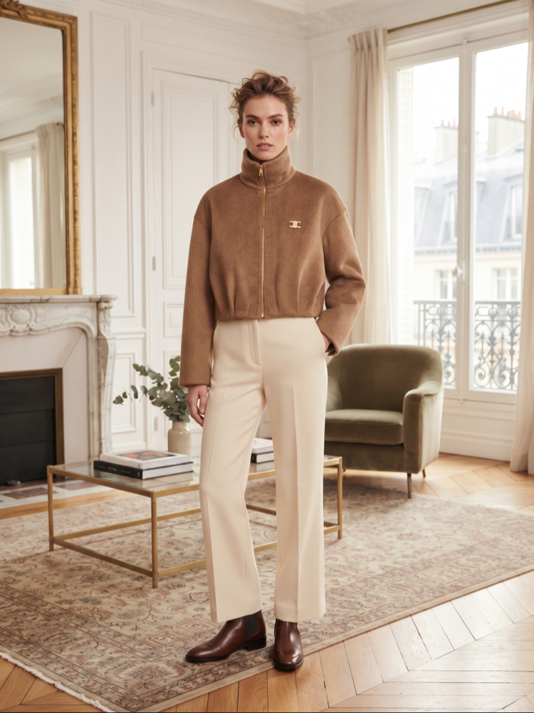 Céline Taba Kısa Kaşe Ceket / Crop Mont