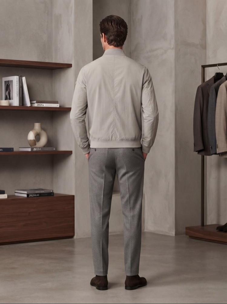 Zegna Premium Açık Gri Fermuarlı Bomber Ceket