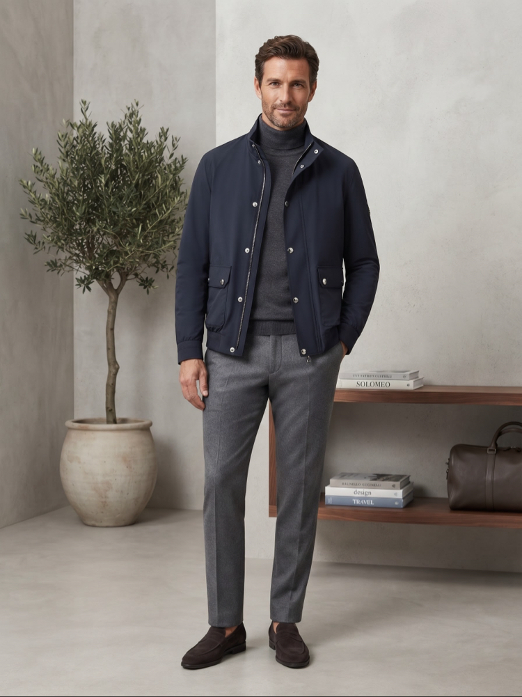Brunello Cucinelli Premium Lacivert Yüksek Yaka Ceket