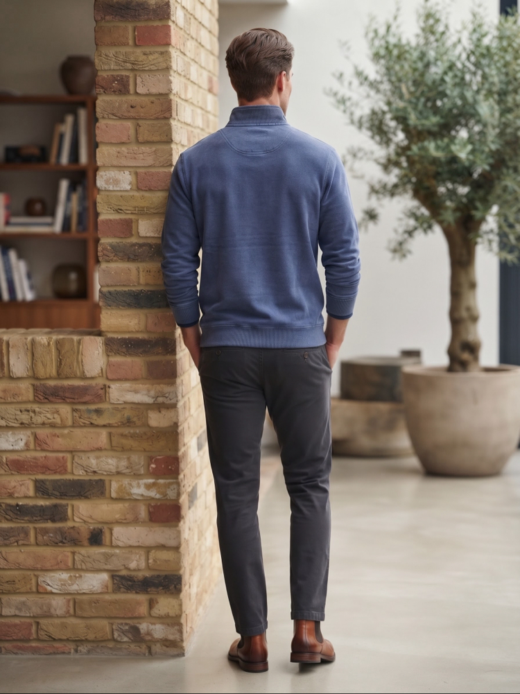 Gant Fermuarlı Yaka Dokulu Erkek Sweatshirt - Mavi