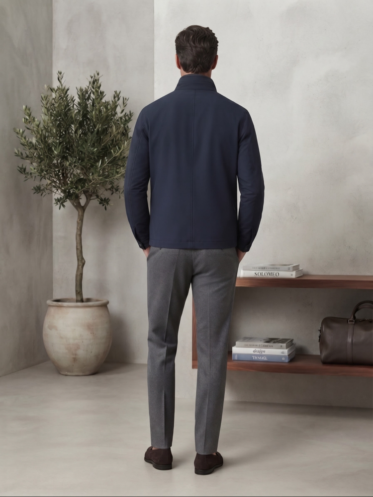 Brunello Cucinelli Premium Lacivert Yüksek Yaka Ceket