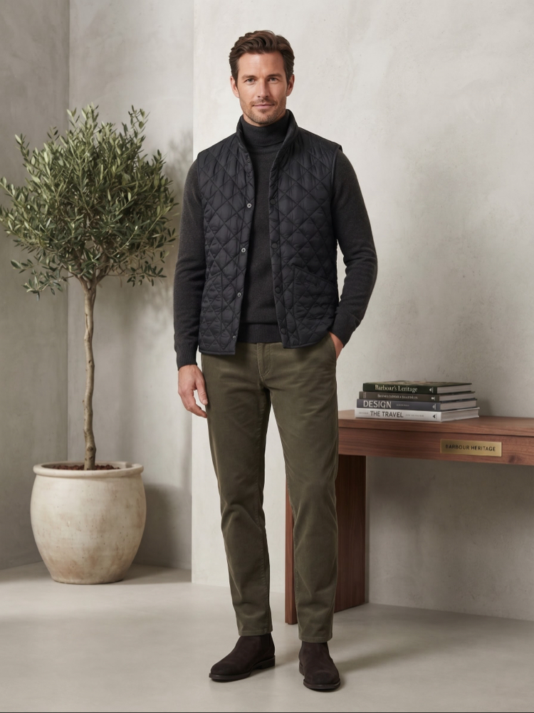 Barbour Premium Siyah Kapitone Çıtçıtlı Şık Yelek