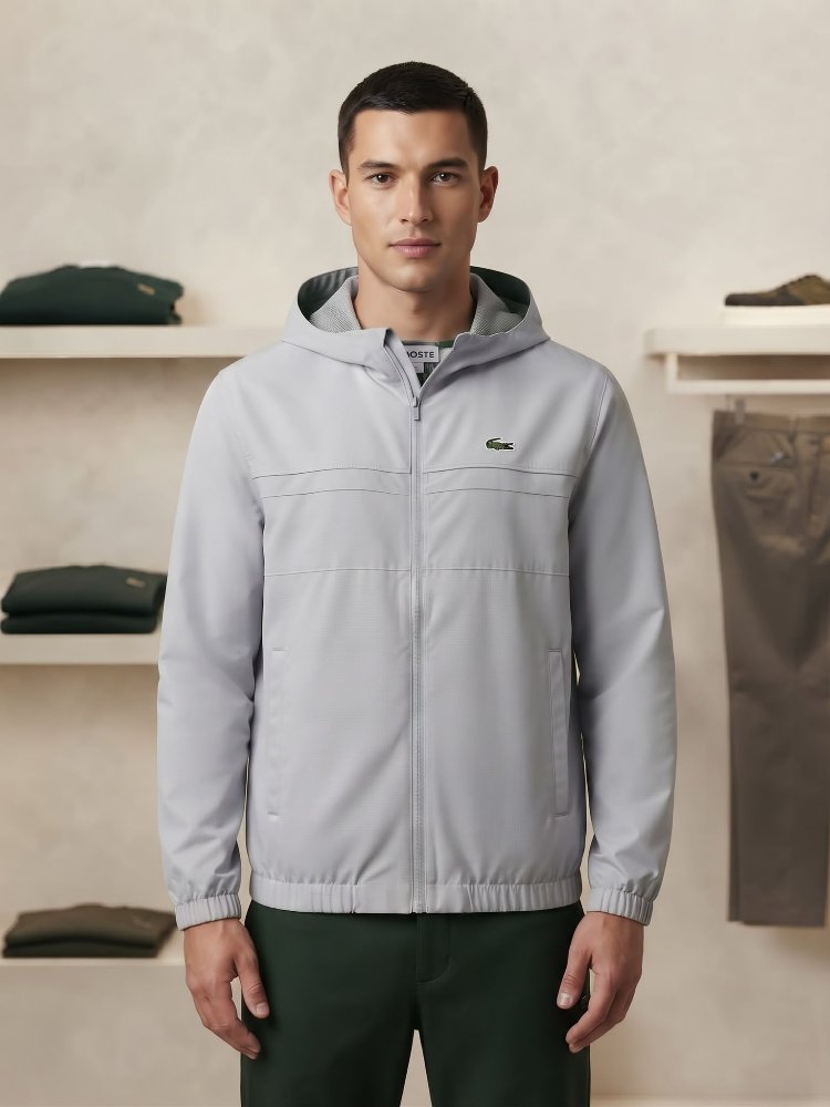Lacoste Erkek Kapüşonlu Açık Gri Spor Mont / Rüzgarlık