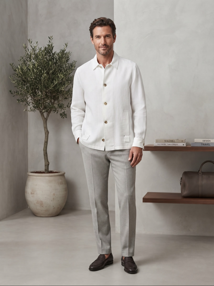 Brunello Cucinelli Premium Beyaz Keten Gömlek Ceket
