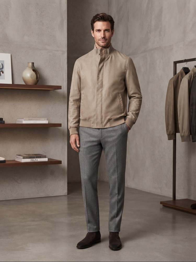 Zegna Premium Bej Yüksek Yaka Ceket